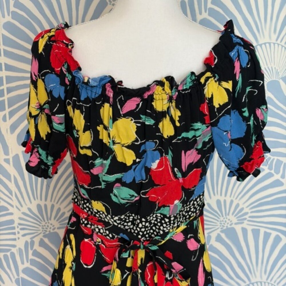 RIXO For Target Black Floral Off the Shoulder Puff Sleeve Maxi Dress Size 6 - Picture 6 of 8